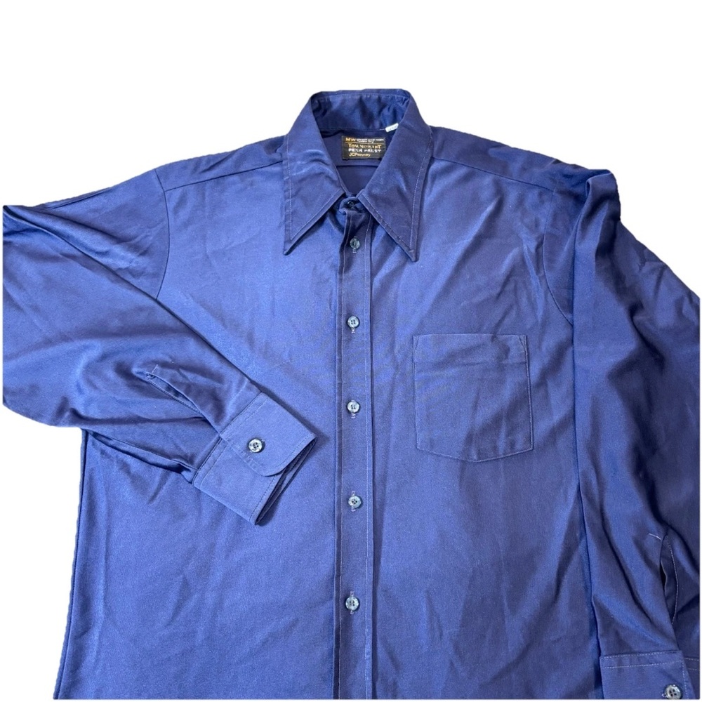 Vintage 70s Towncraft Penn Prest Disco Shirt Men’s‎ 16 1/2 34 Blue JcPenney